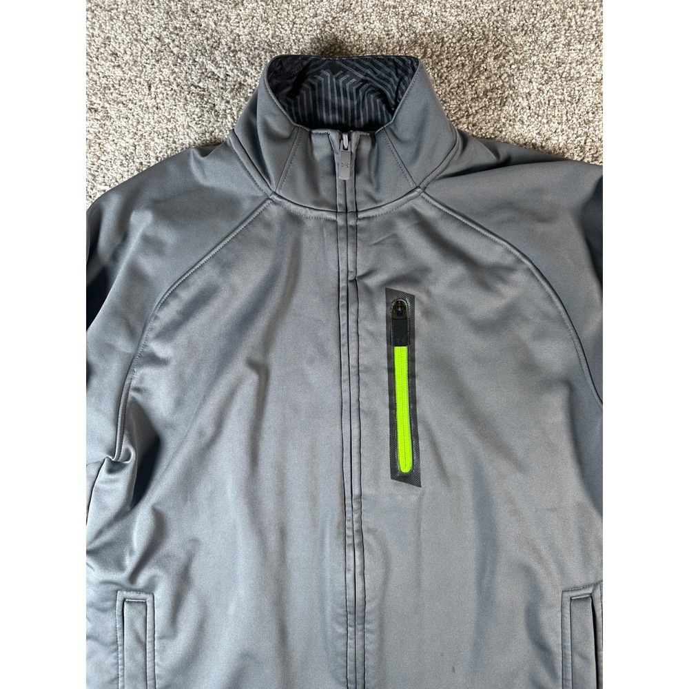 Under Armour Storm Jacket Mens Small Gray Full Zip Fleece Lined Lime Green Logo